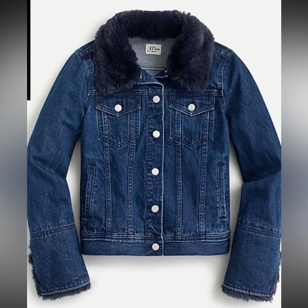 NWOT J.Crew Classic Denim Jacket with Faux Fur (size L)